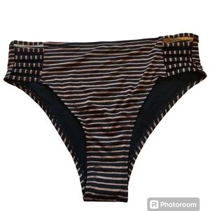 Xhilaration Strappy Striped Bikini Bottom Black Brown Plus Size
